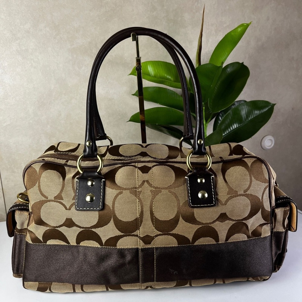 Coach Brown Legacy Stripe Boston Bag - Gem